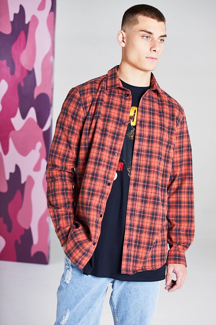 Tanming Mens Oxford Plaid Printed Long Sleeve Shirt