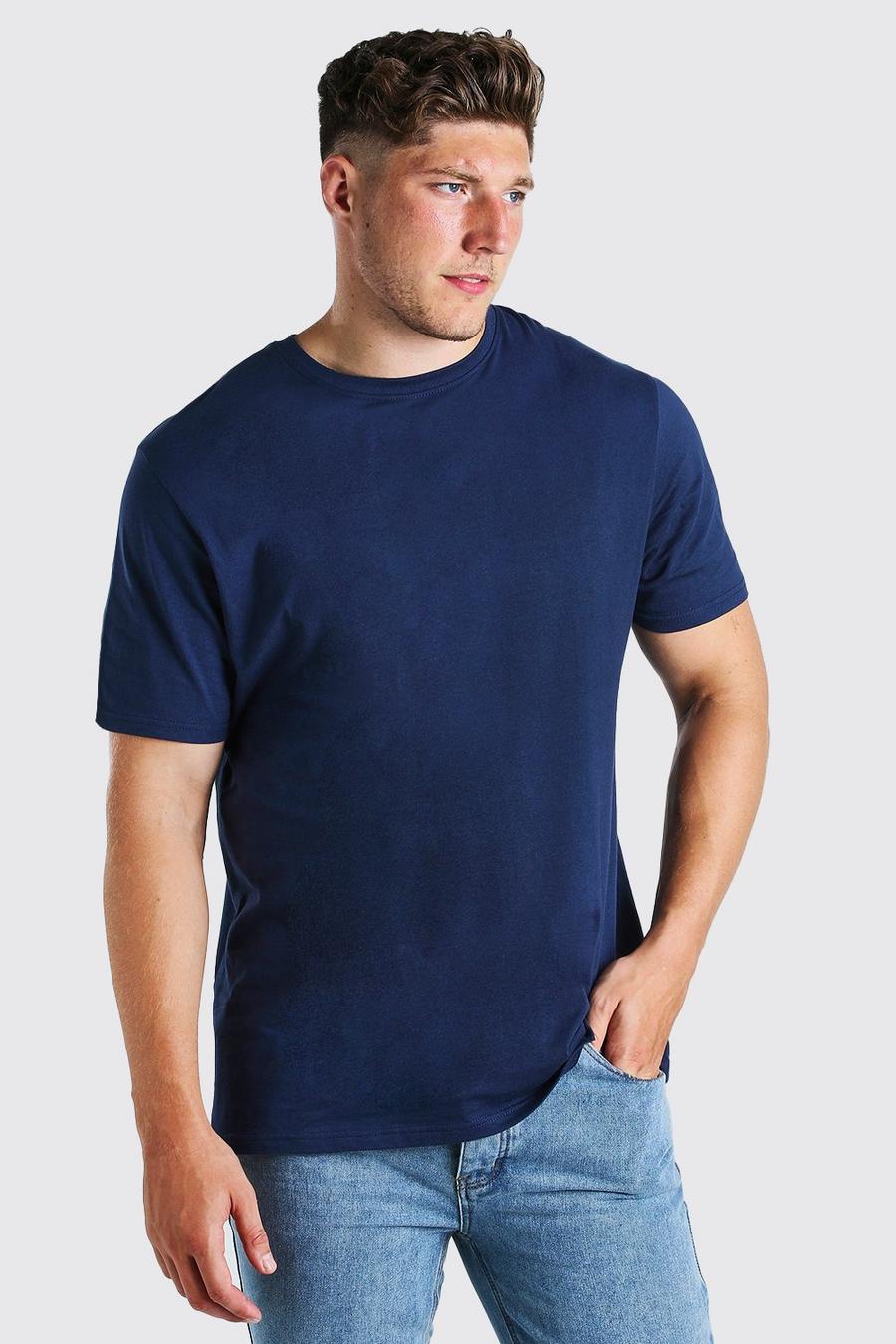 Navy Plus Size Longline Basic T-Shirt