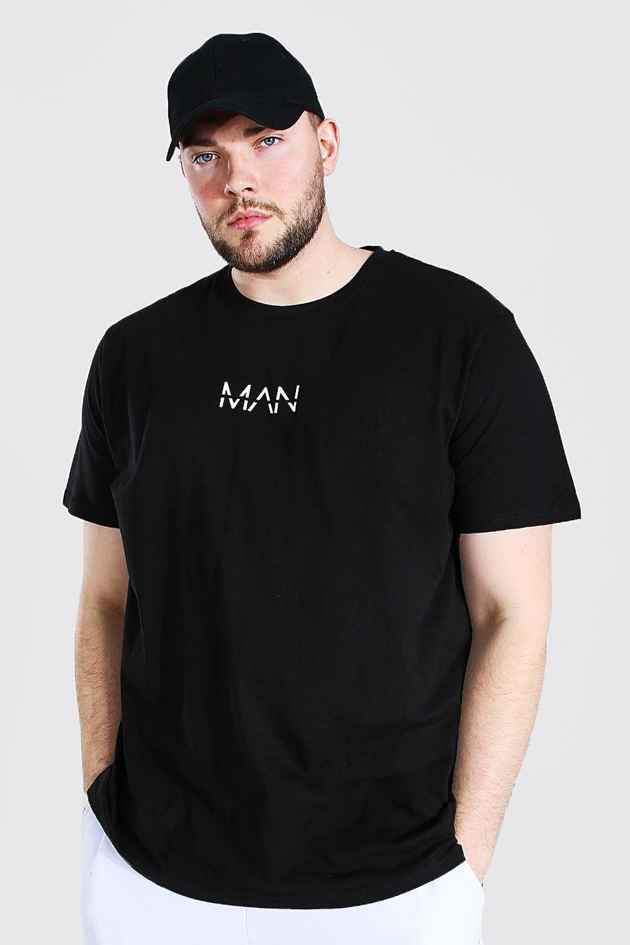 Big And Tall Longline T-Shirt mit MAN-Dash-Print, Schwarz image number 1