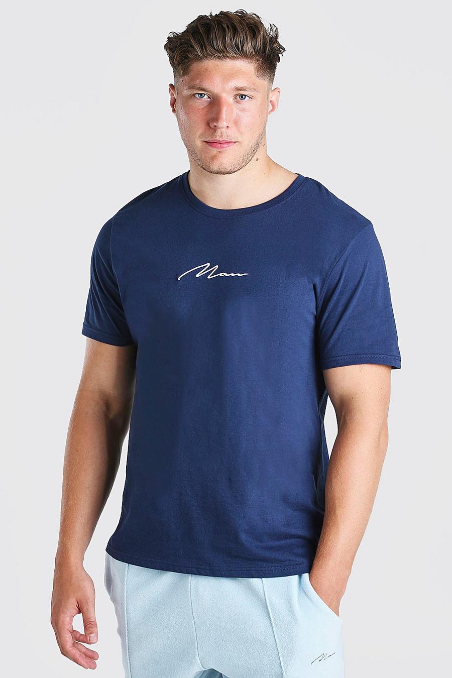 Marineblauw Plus Man T-Shirt Met Logo image number 1