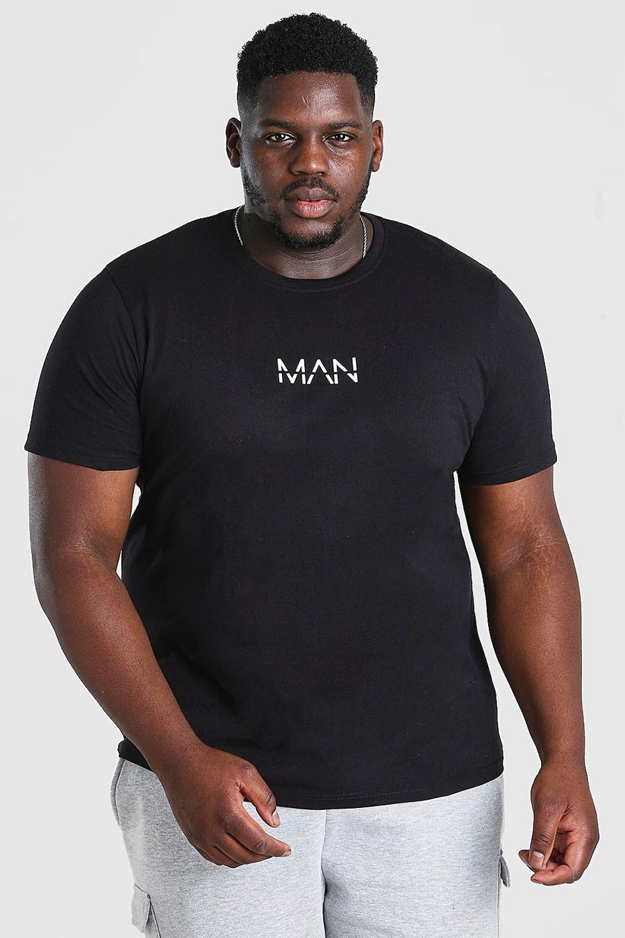 Big And Tall T-Shirt mit MAN-Dash-Print, Schwarz image number 1
