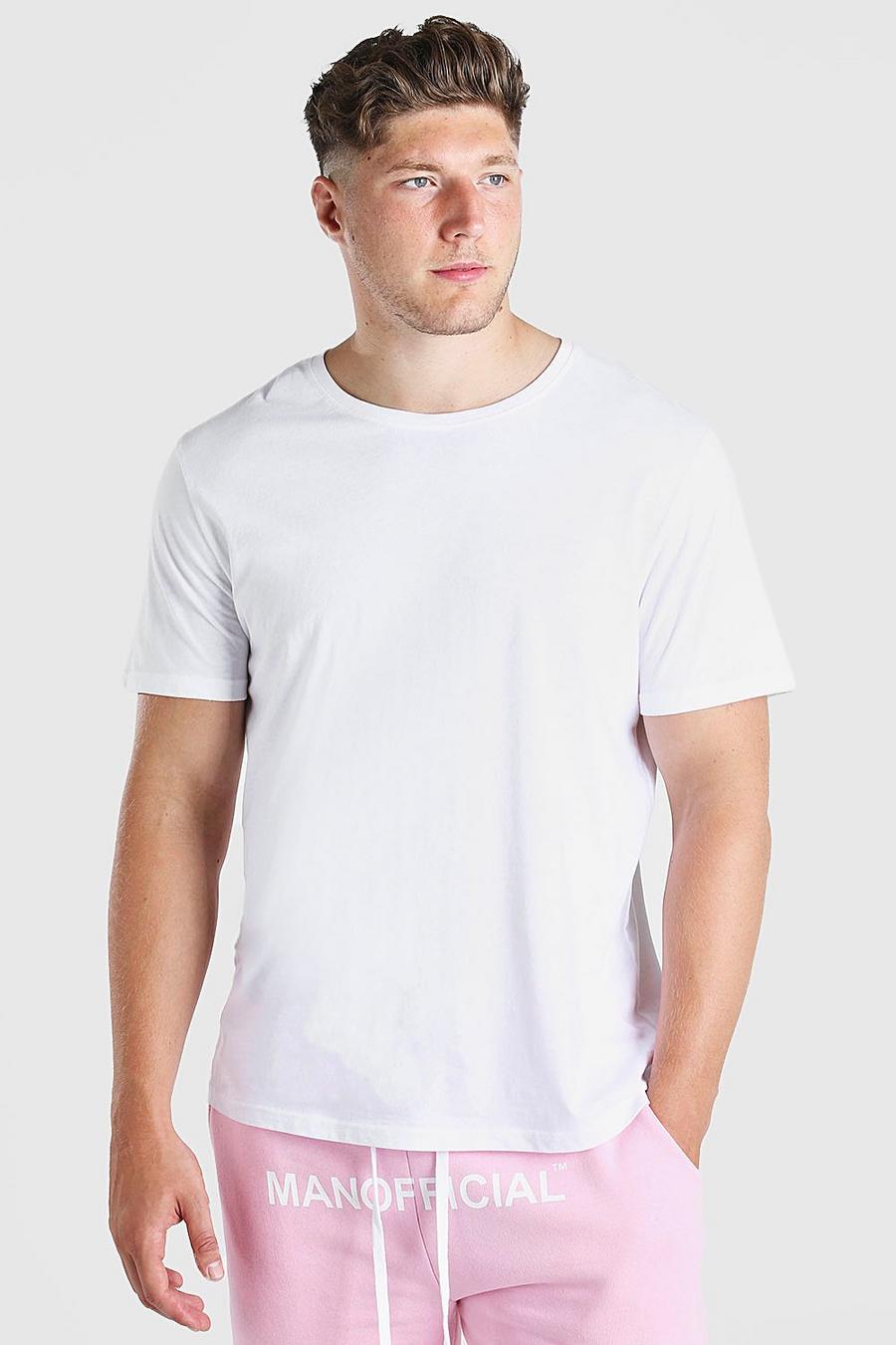 Big And Tall Länger geschnittenes, schlichtes T-Shirt, Weiß image number 1