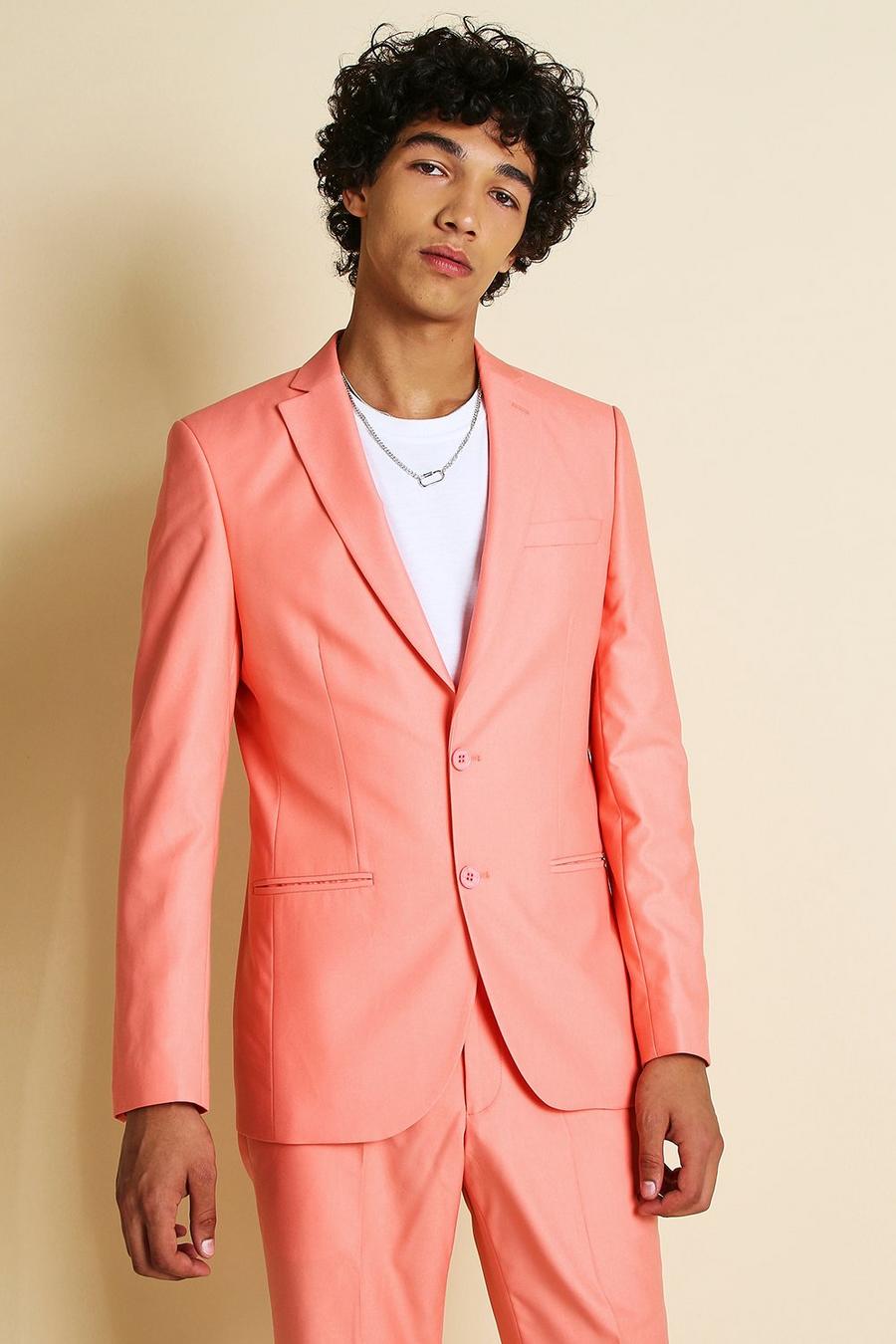 Coral pink Skinny Plain Suit Jacket image number 1