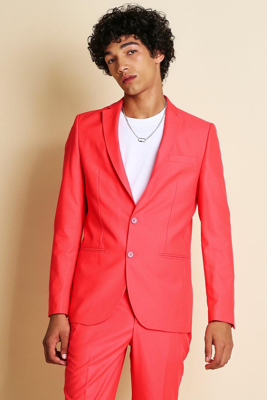 Neon-pink Skinny Neon Suit Jacket image number 1