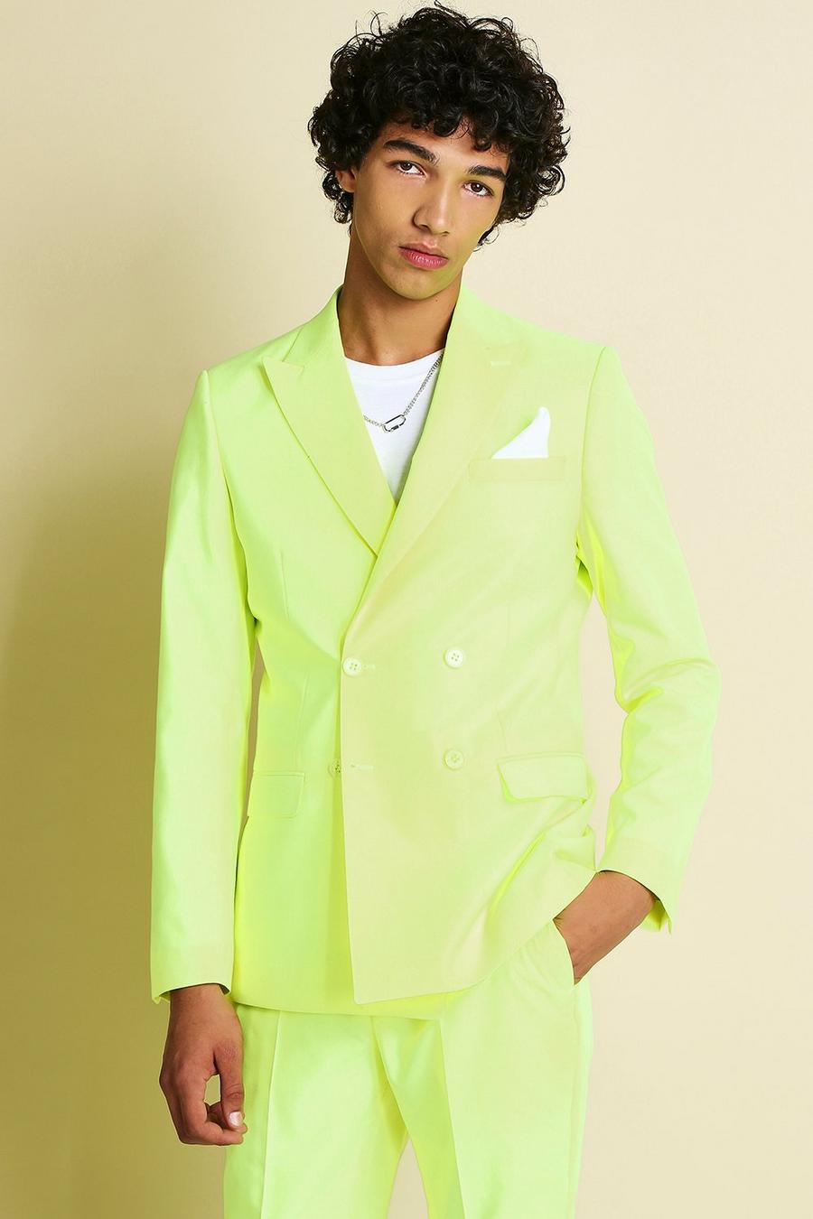 Neon-yellow Skinny Neon Double Breasted Suit Jacket image number 1
