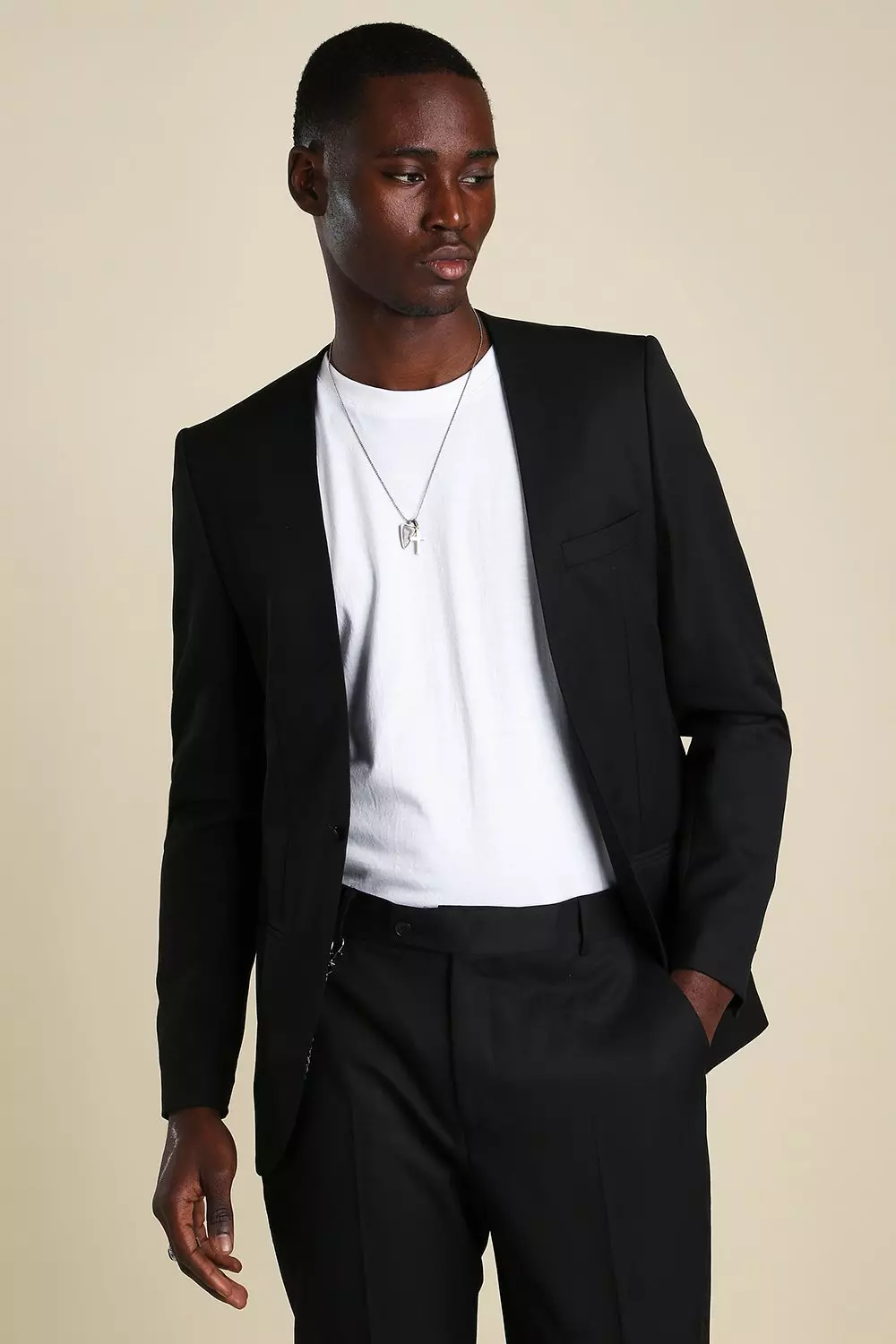 Collarless suit 2025 jacket mens