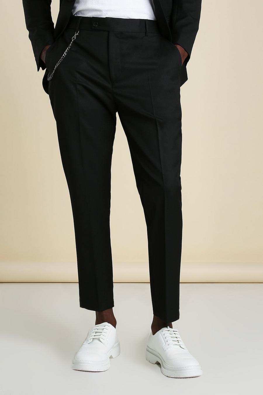 Skinny Plain Cropped Suit Pants With Chain image number 1