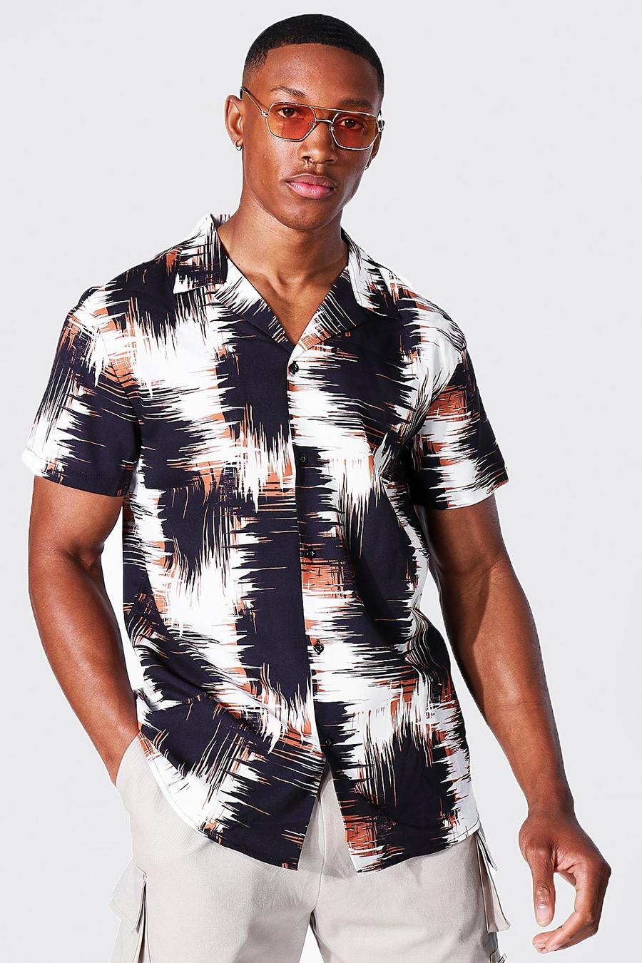White Short Sleeve Abstract Print Shirt image number 1