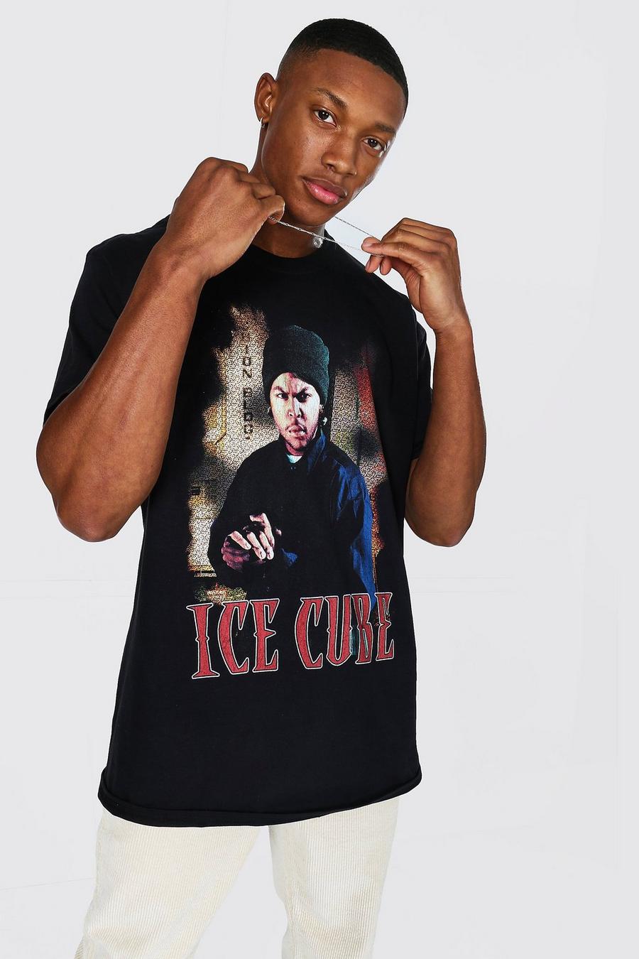 T-Shirt in Übergröße mit lizenziertem „Ice Cube“-Print, Schwarz image number 1