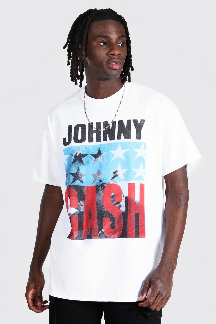 Camiseta ancha con estampado licencia de Johnny Cash, Blanco image number 1