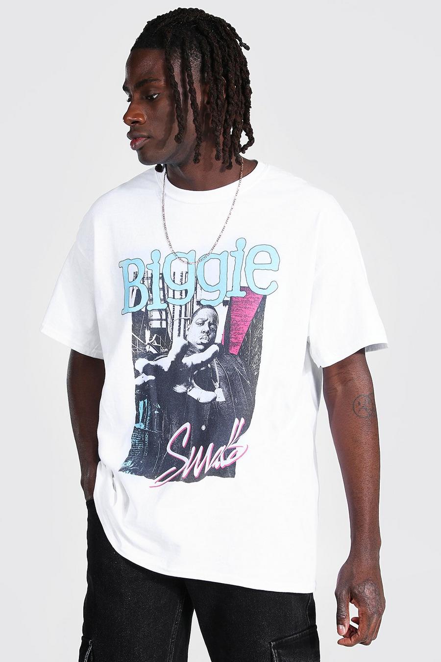 Lizenz-T-Shirt in Übergröße mit Biggie Smalls-Print, Weiß image number 1