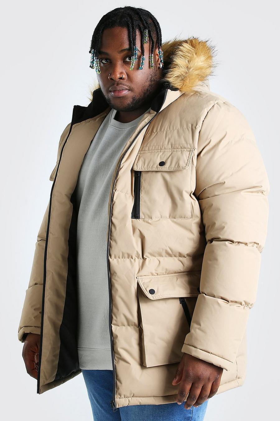 Stone Plus Size Multi Pocket Quilted Parka image number 1
