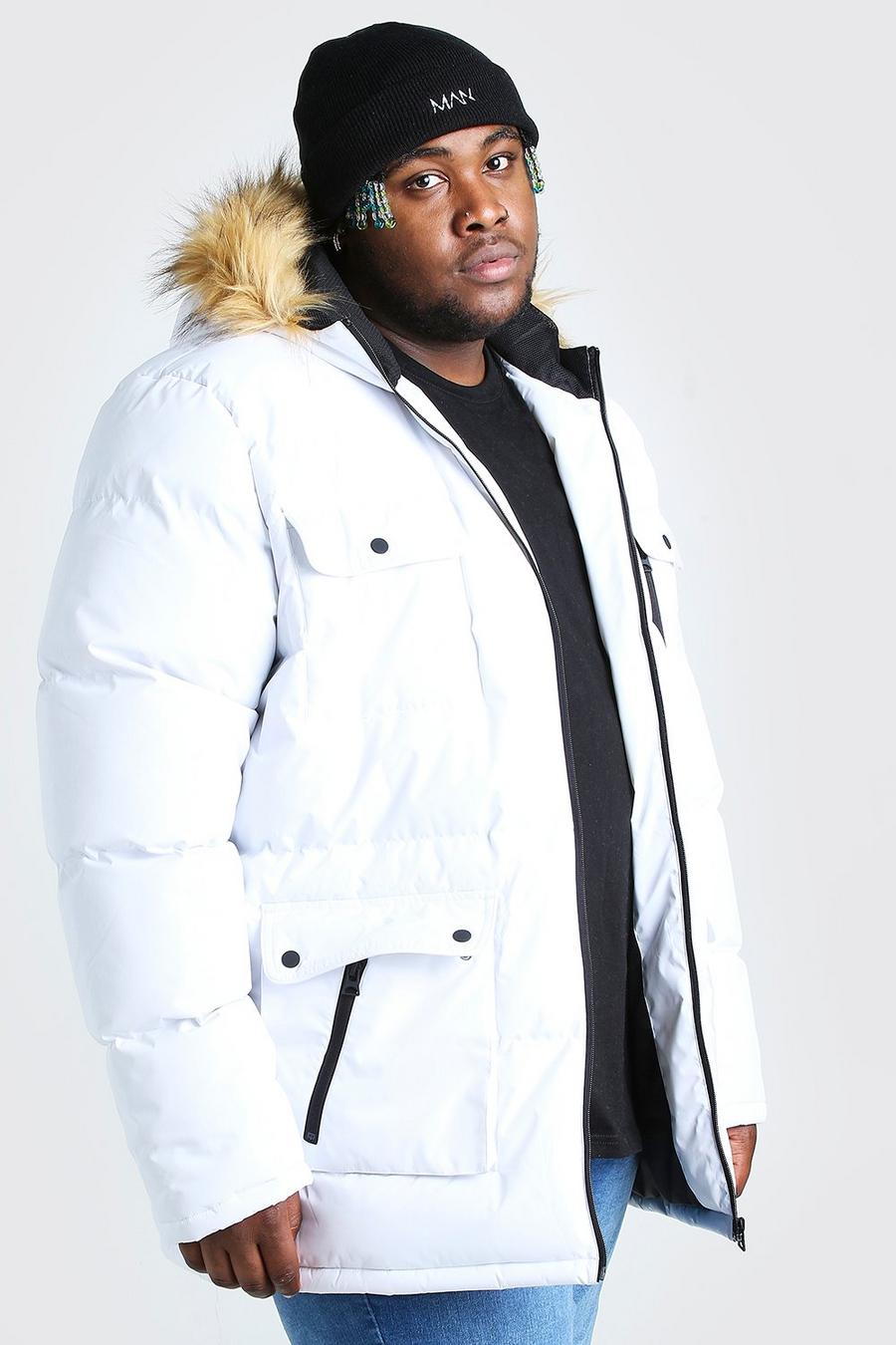White Plus Size Multi Pocket Quilted Parka image number 1
