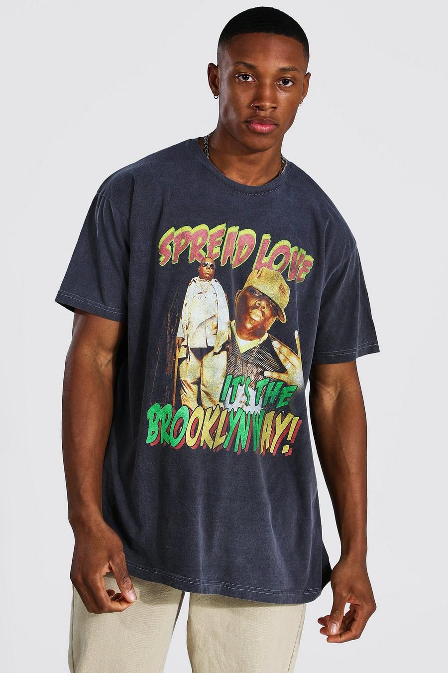 Charcoal grey Oversized Washed Biggie License T-Shirt