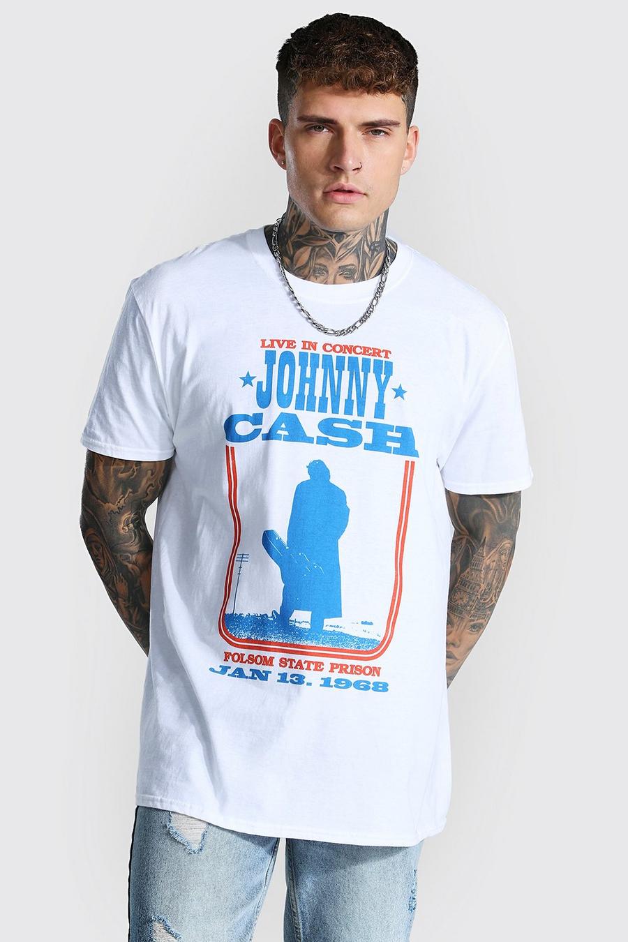 T-shirt oversize con stampa ufficiale Johnny Cash, Bianco image number 1