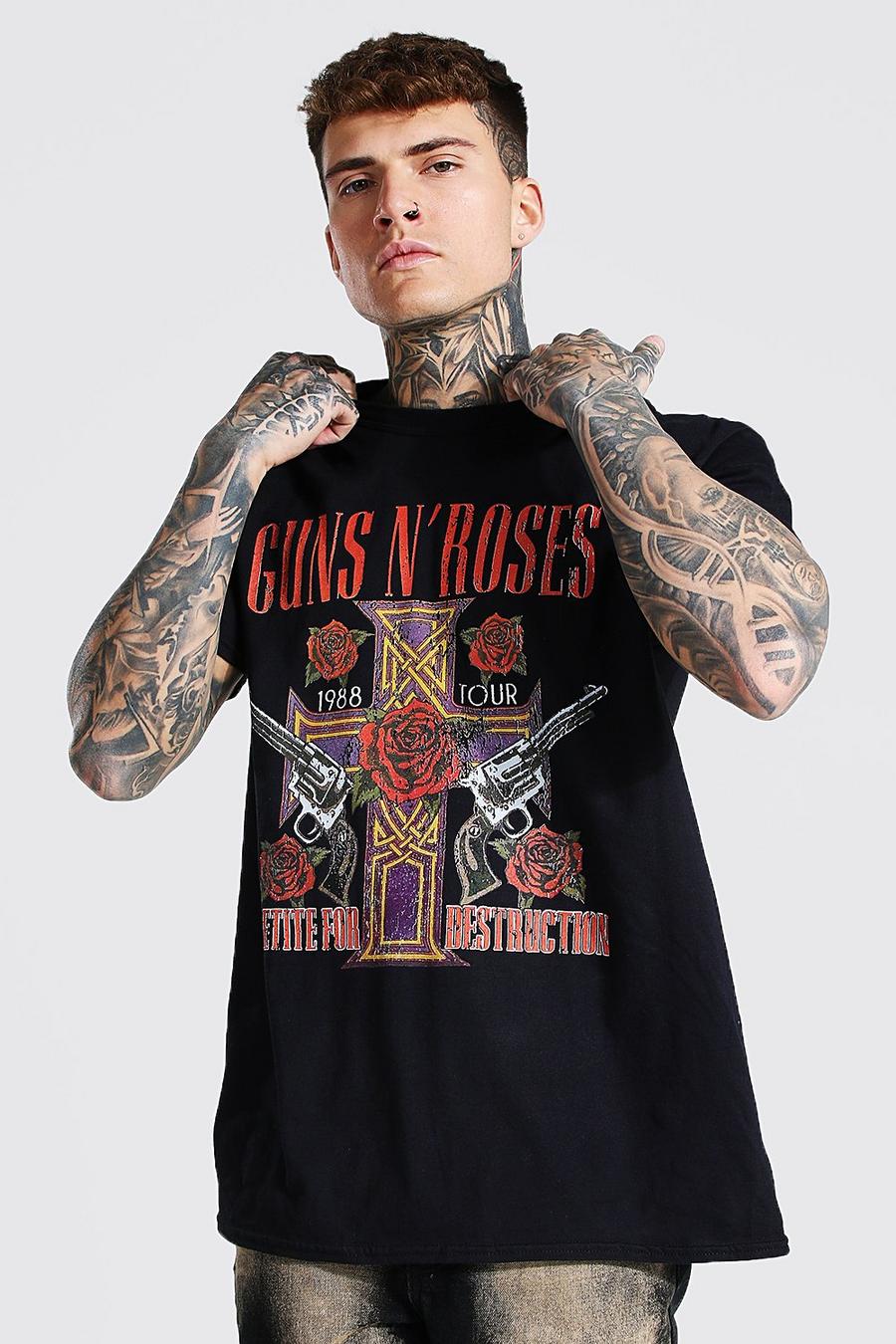 Oversize Batik T-Shirt mit Guns N Roses Print, Schwarz image number 1