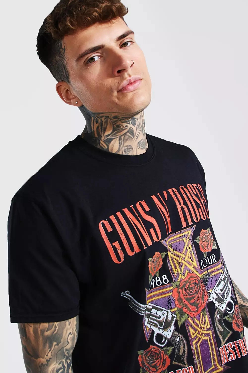 ★boohoo★GUNS N ROSESS ライセンスTシャツ(送料込) Guns N Roses Festival Band T-shirt | boohoo