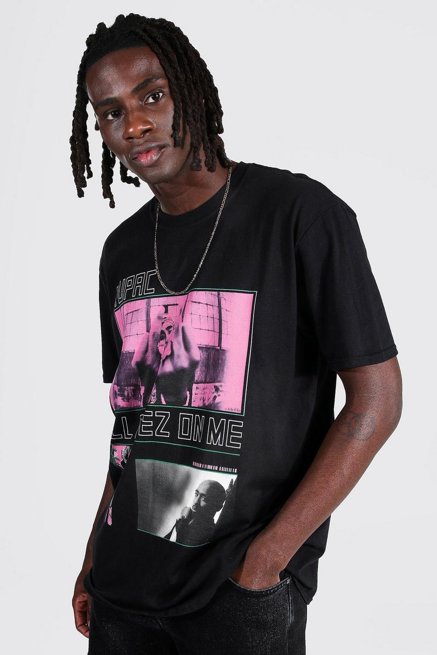 T-shirt oversize con stampa ufficiale di Tupac All Eyez, Nero image number 1