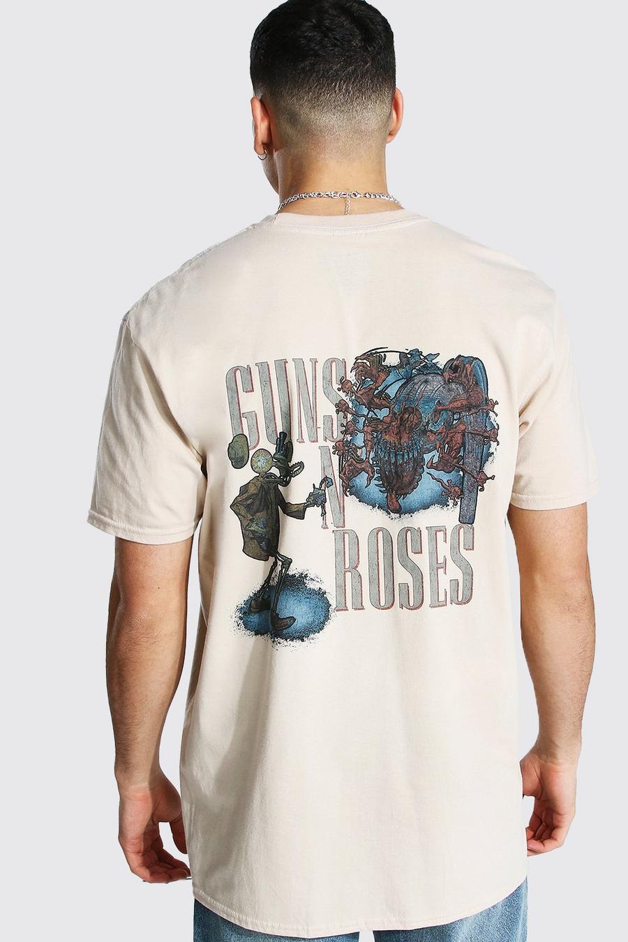 T-Shirt in Übergröße mit lizenziertem „Guns N Roses“-Print auf dem Rücken, Sand image number 1