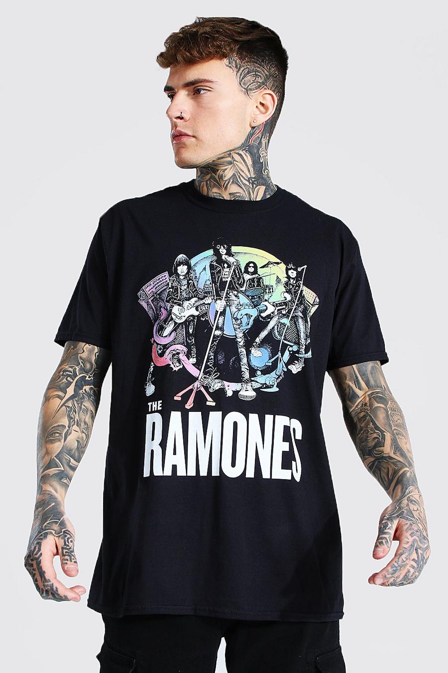 שחור טישרט אוברסייז ממותג עם הדפס Ramones בגווני Ombre image number 1