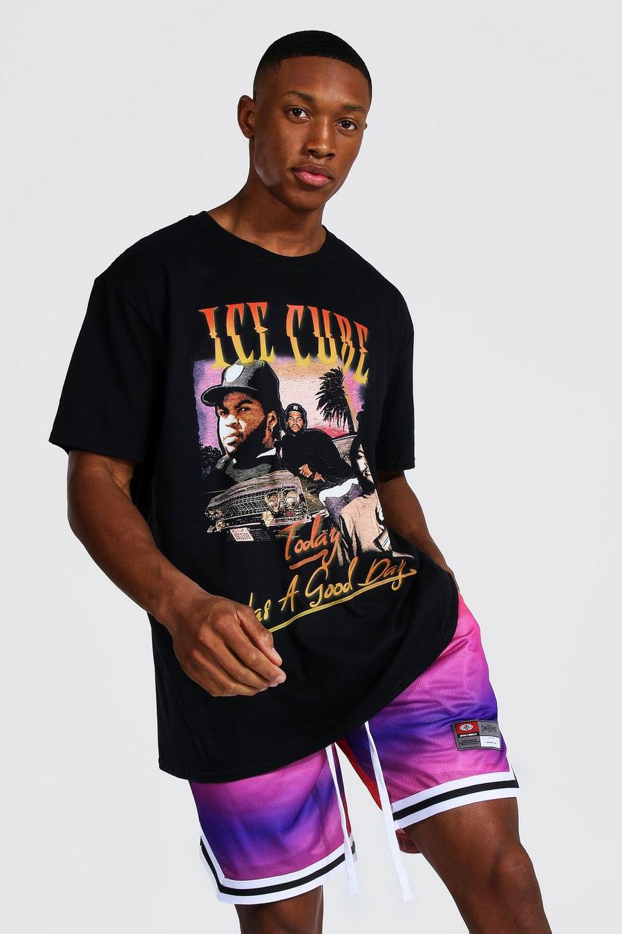 T-Shirt in Übergröße mit lizenziertem „Ice Cube“-Print, Schwarz image number 1