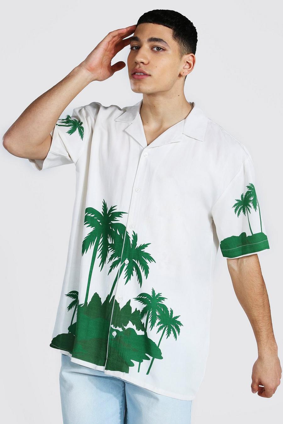 White Palm Print Overhemd Met Revers Kraag image number 1