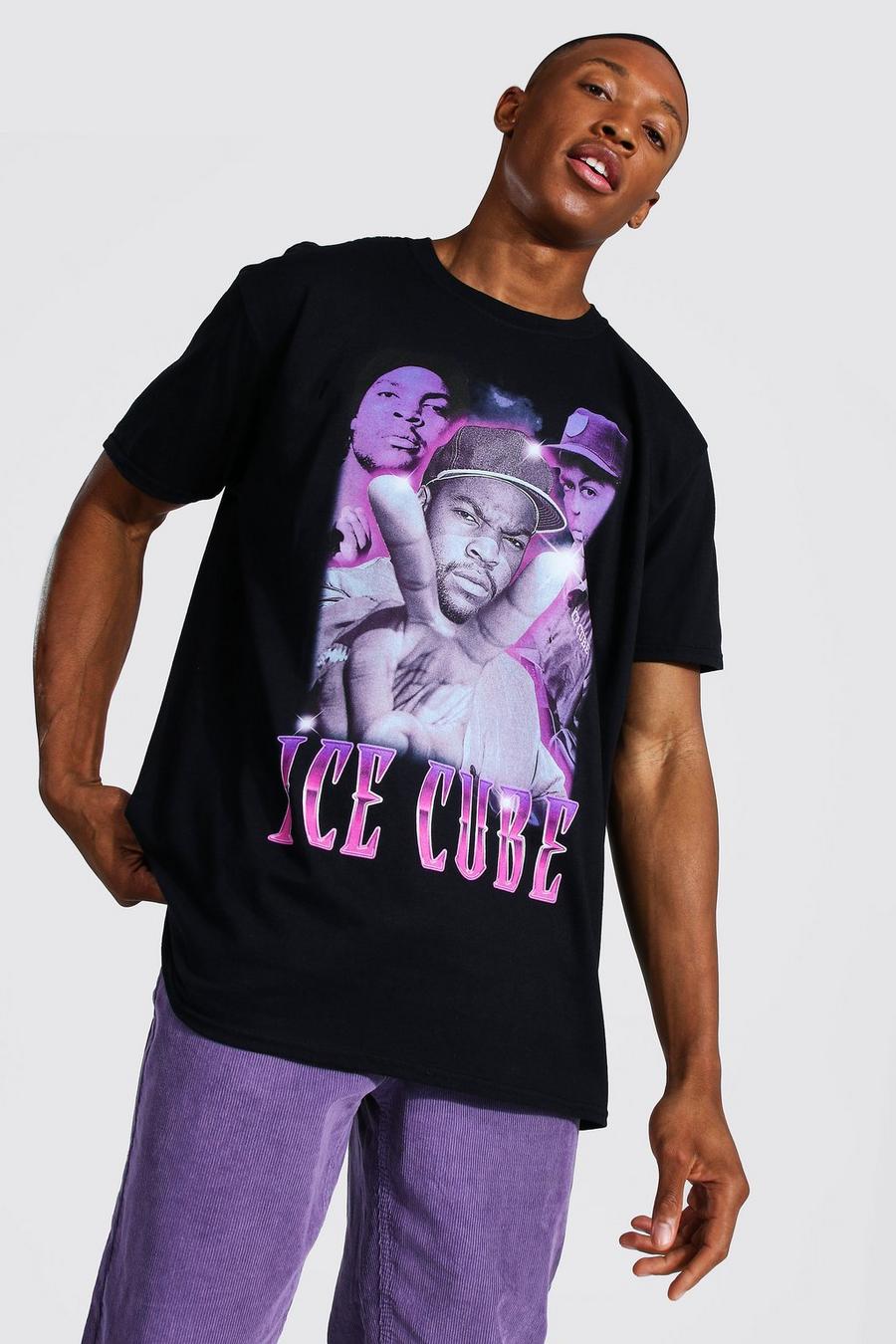 שחור טישרט אוברסייז בהדפס ממותג של Ice Cube F&b image number 1