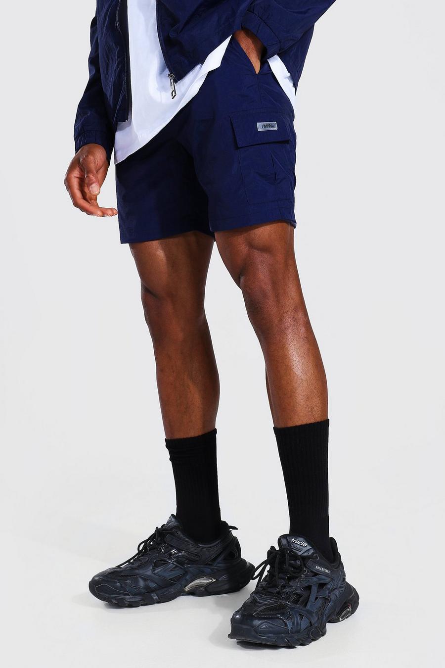 Navy Washed Nylon Lined Shorts image number 1