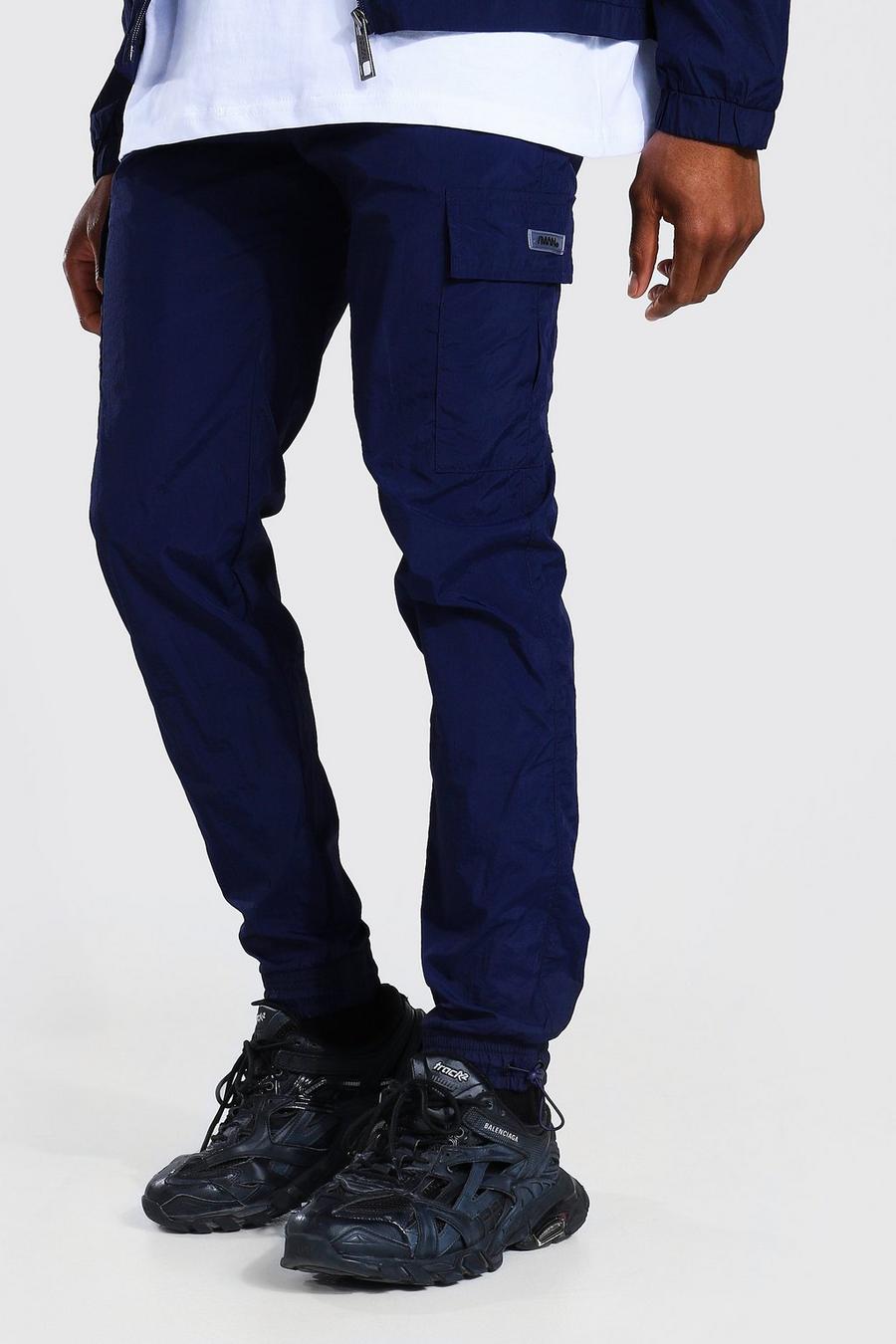 Navy Washed Nylon Track Pants image number 1