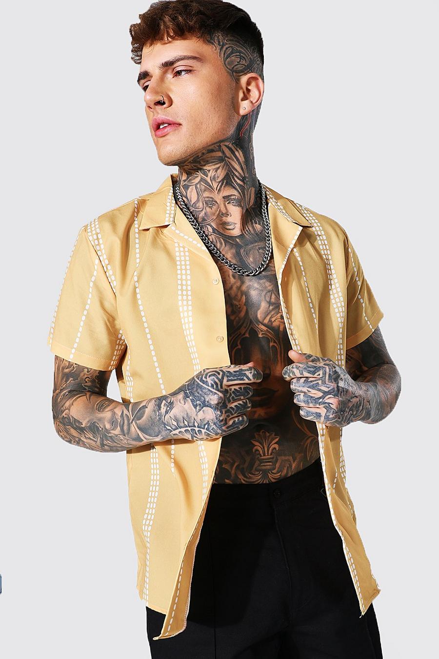 Mustard Kortärmad randig skjorta med bowlingkrage image number 1