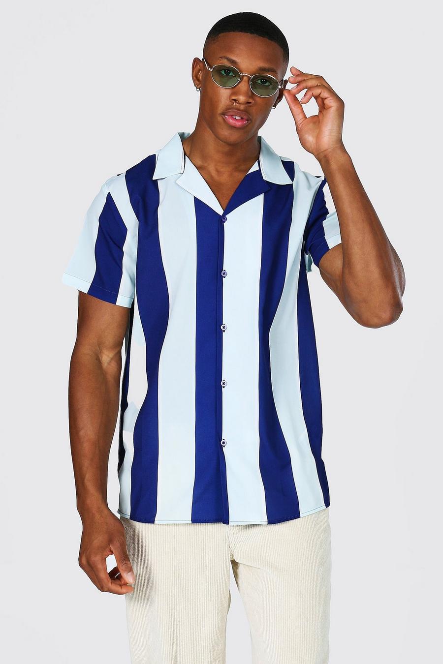 White Short Sleeve Revere Stripe Shirt image number 1