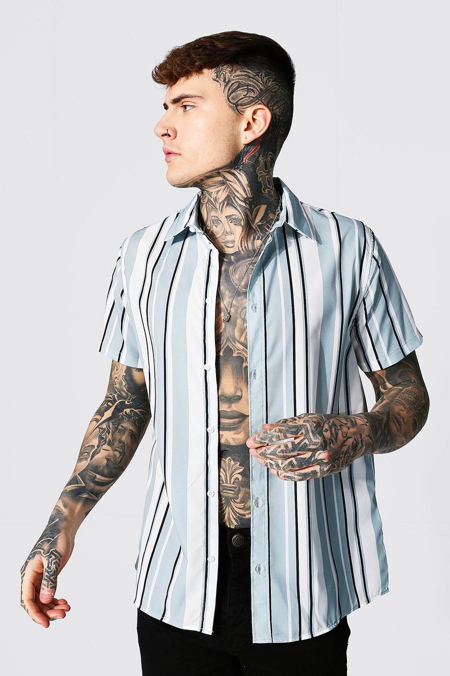 Men's Short Sleeve Stripe Shirt | boohoo