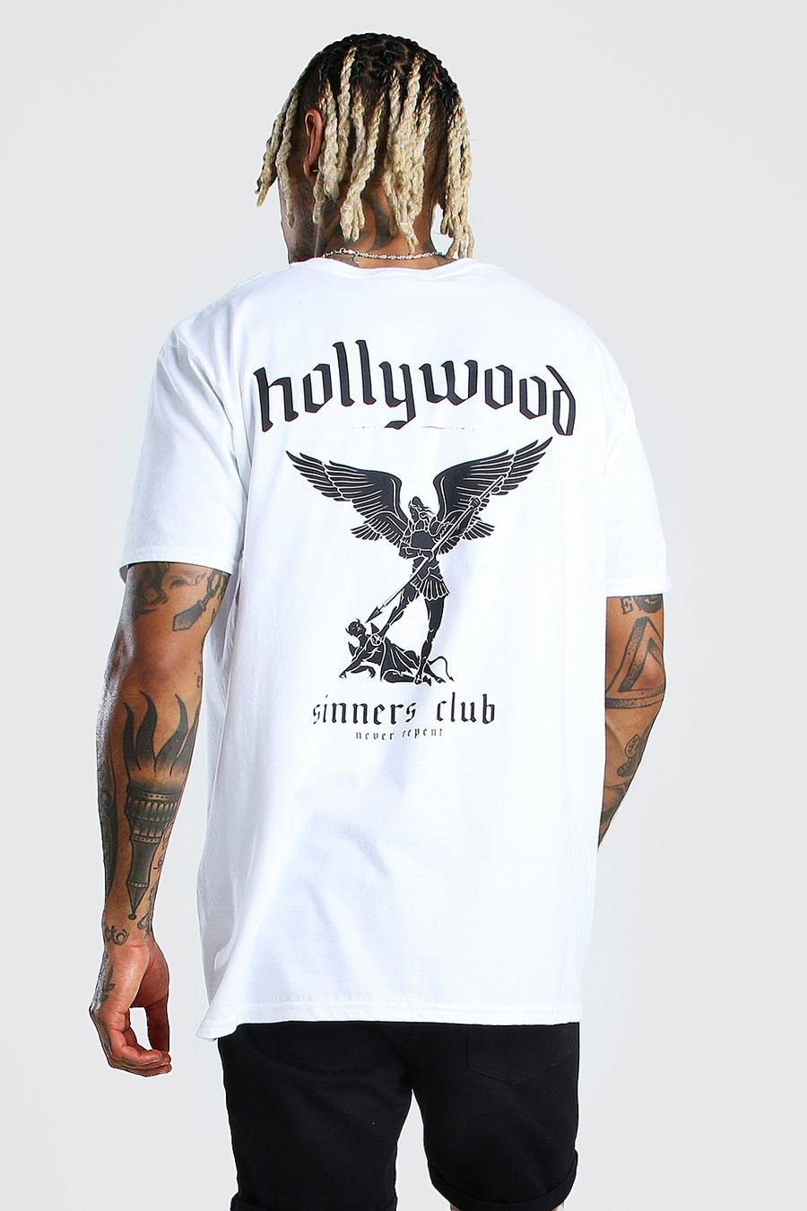 Camiseta ancha con estampado de Hollywood Sinners Club por detrás, Blanco image number 1