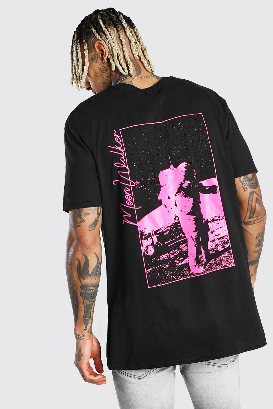 Black Oversized Neon Astronaut Back Graphic T-Shirt image number 1