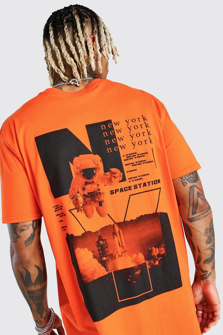 T-shirt oversize con stampa astronauta sul retro, Arancio image number 1
