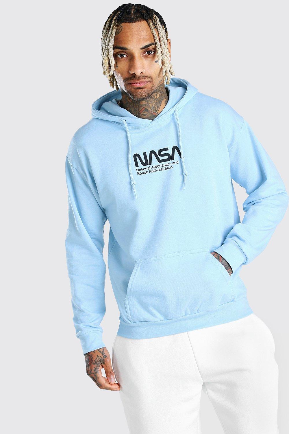 Men s Oversized Nasa Front Back Print License Hoodie boohoo