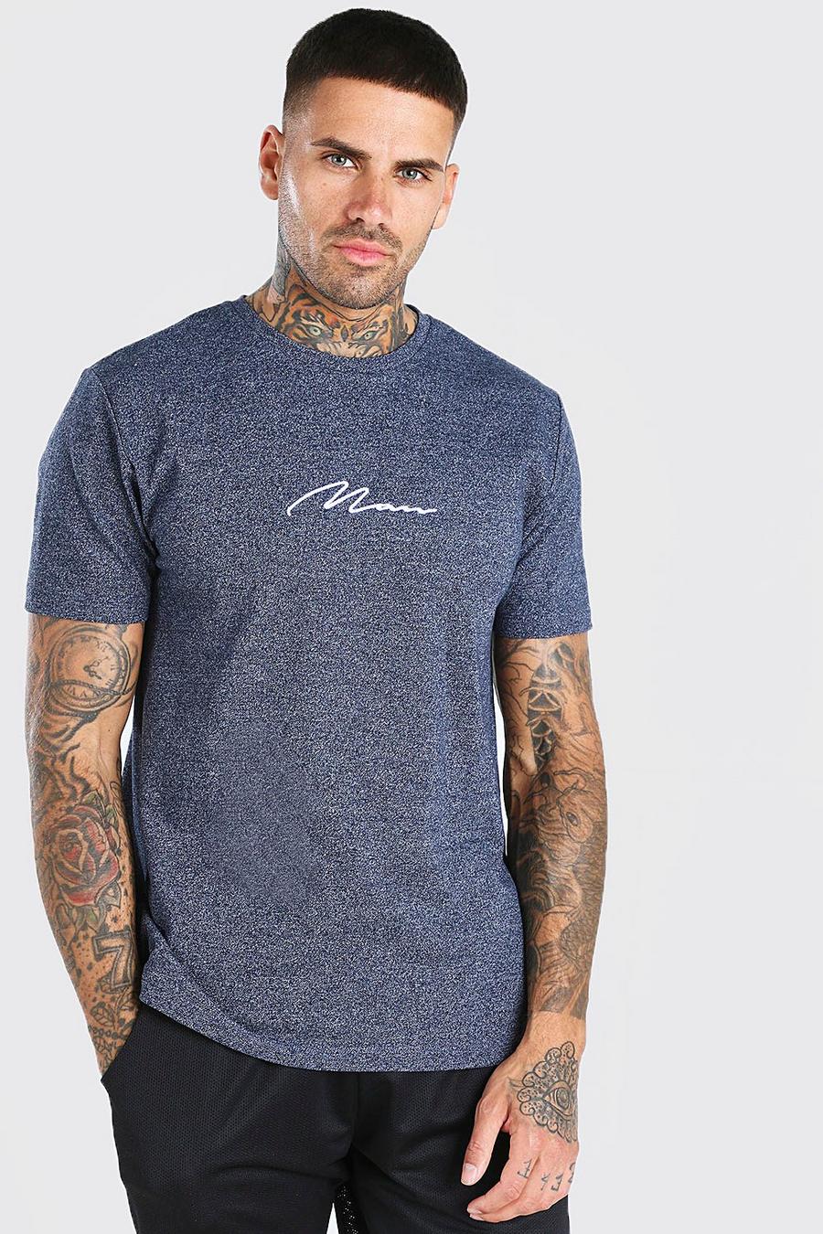 Navy MAN Signature Embroidered Marl T-Shirt image number 1