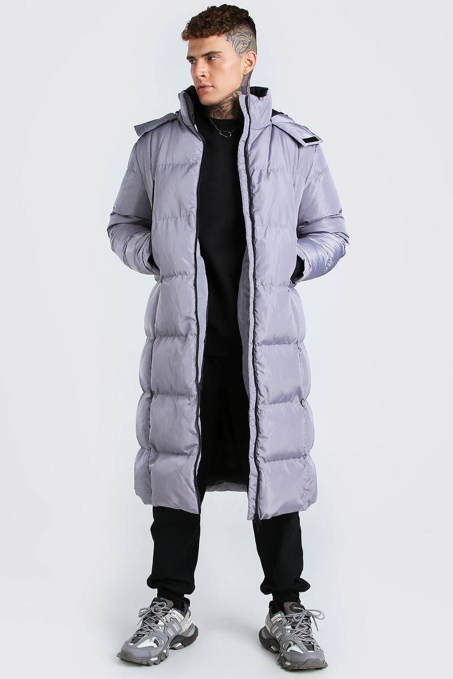 Grey Longline Duvet Puffer With Zips image number 1