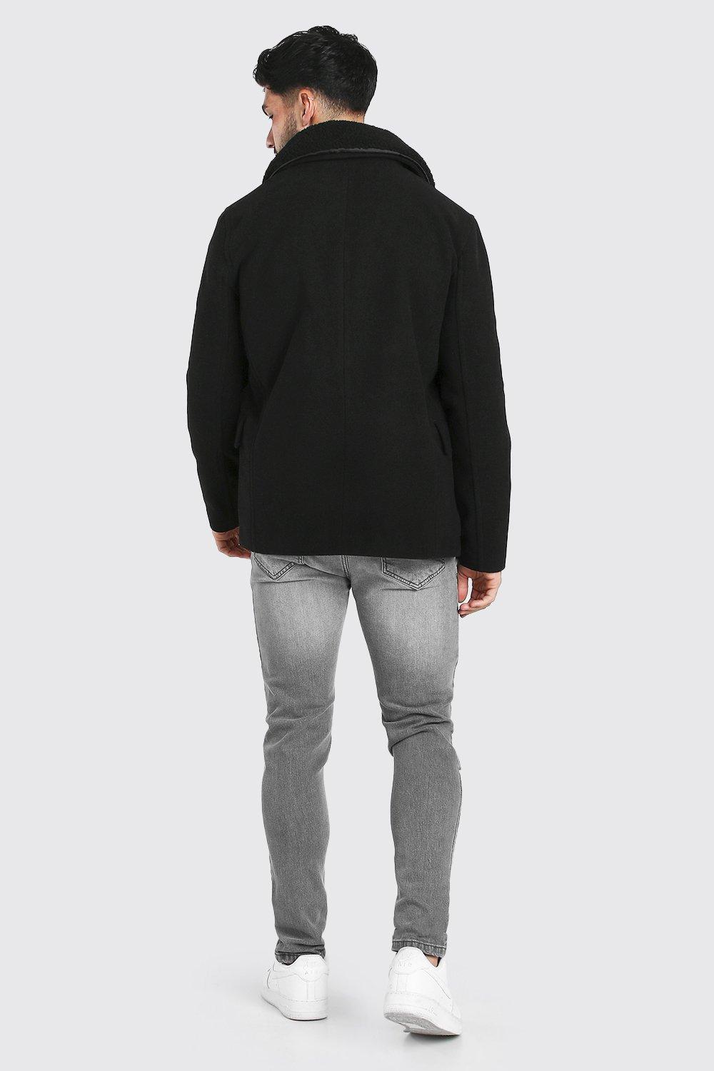 Caban en laine melangee a col effet mouton boohoo FR