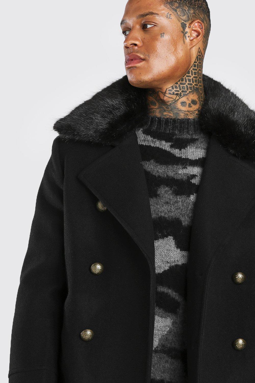 French connection double breasted wool coat with faux outlet fur collar