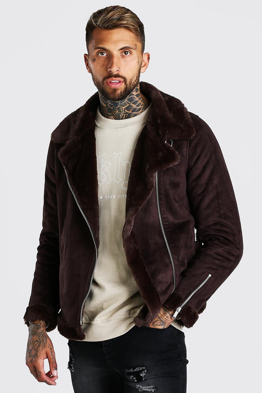 Chocolate Faux Fur Lined Suede Aviator image number 1