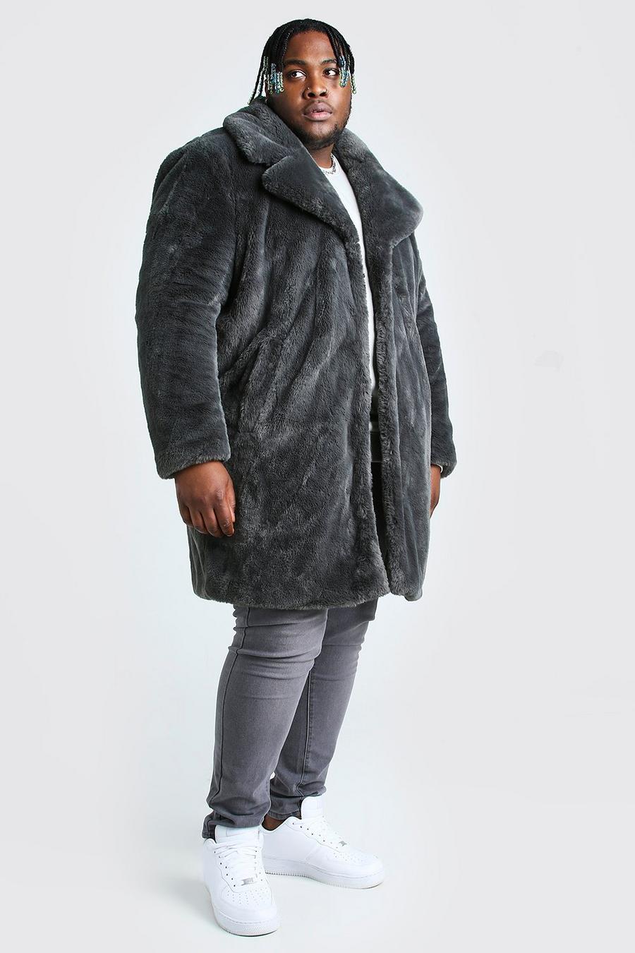 Slate Plus Size Faux Fur Overcoat image number 1