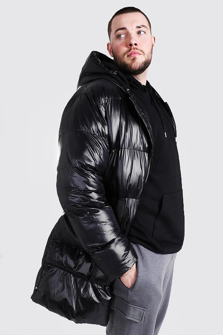 Black Plus Size Longline Matte Look Puffer image number 1