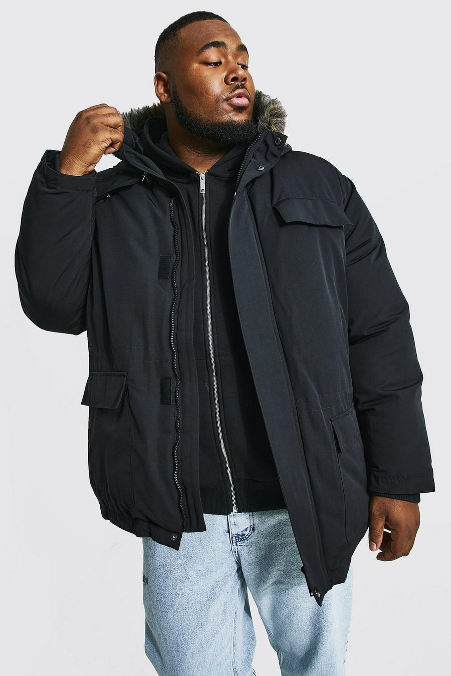 Parka Plus con capucha ártica de pelo sintético, Negro image number 1