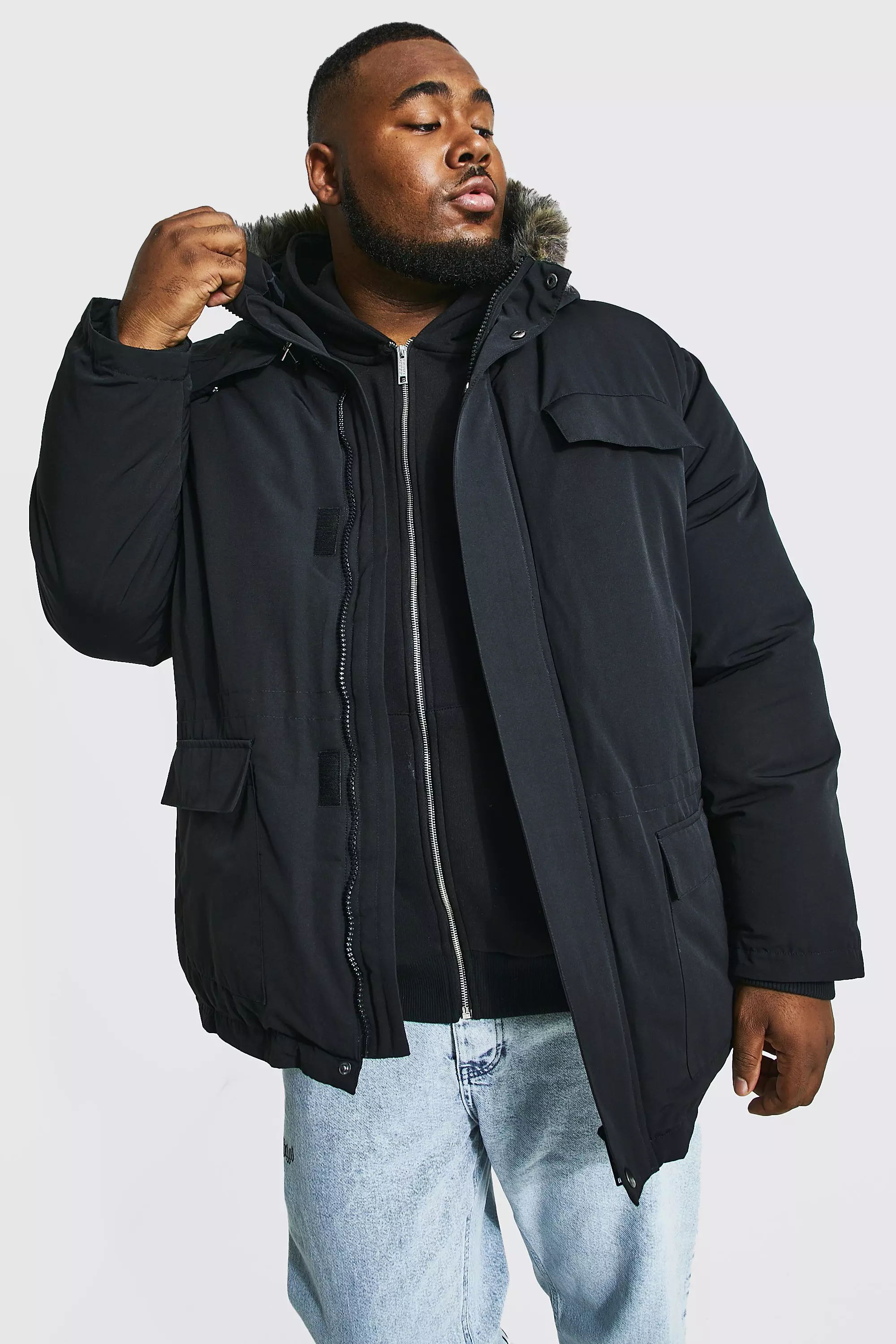 højen omvendt Hukommelse Men's Plus Size Faux Fur Hooded Arctic Parka | boohoo