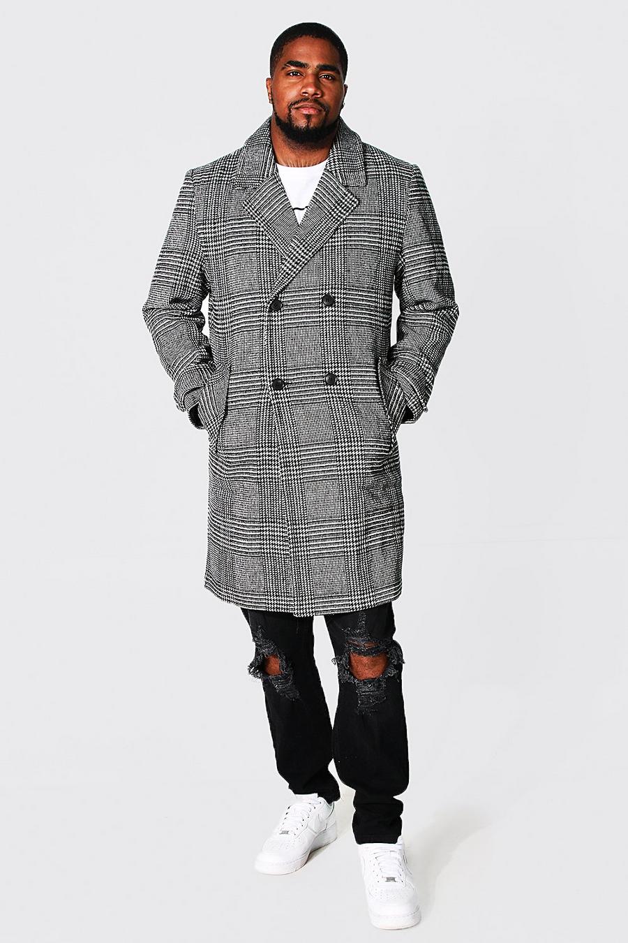 Grey Plus Size Geruite Overcoat Met Dubbele Knopen image number 1