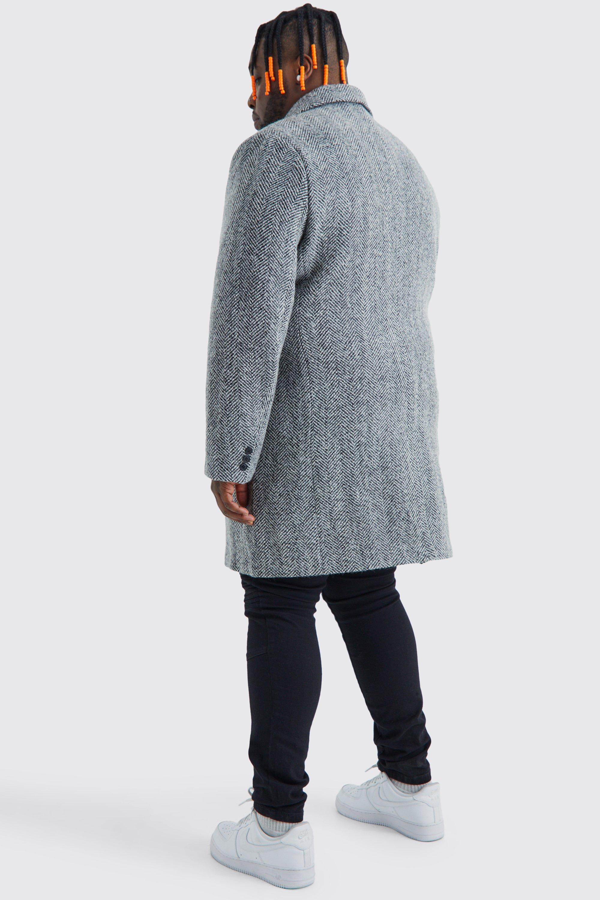 Plus Size Wool Mix Herringbone Overcoat boohoo