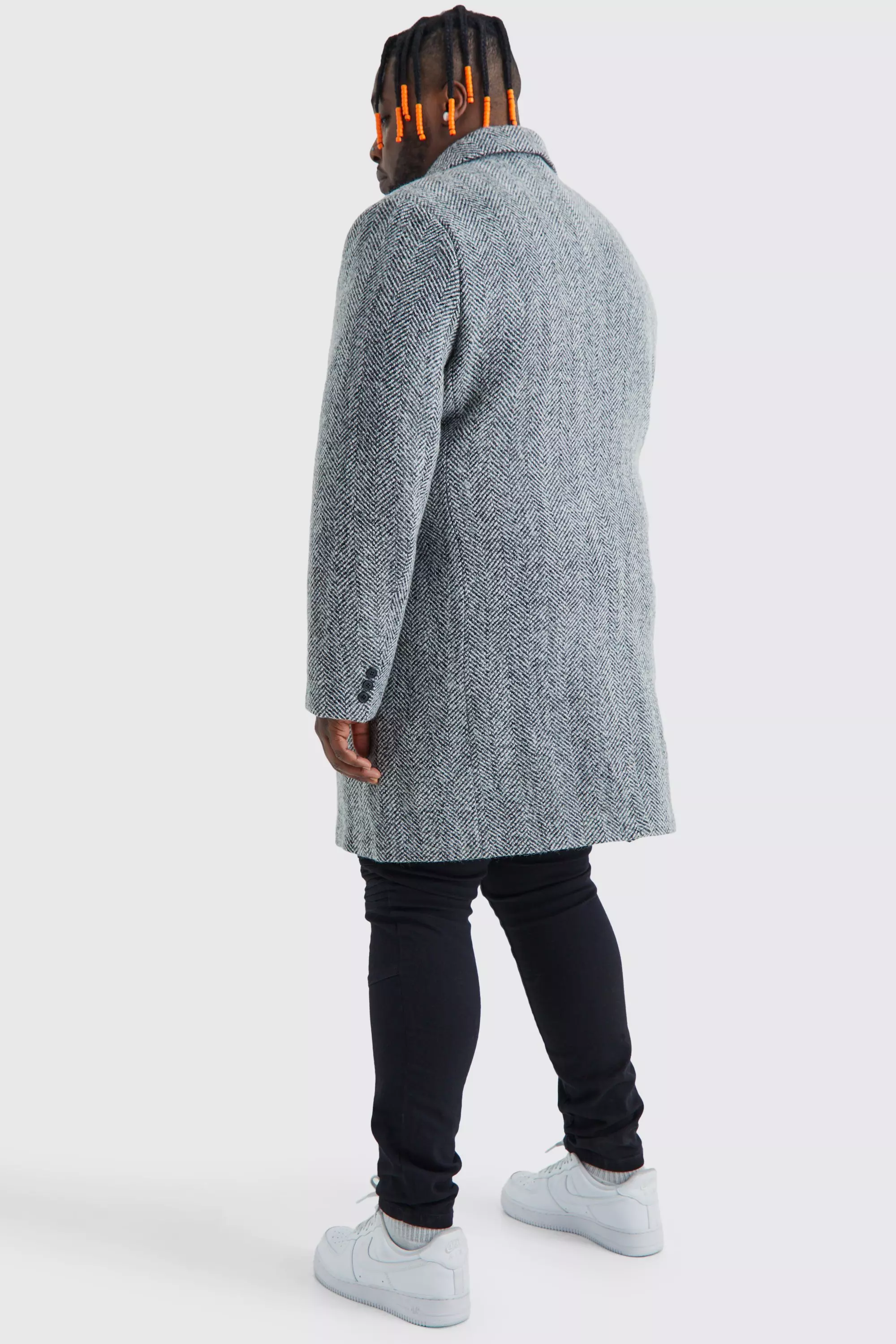 Plus Size Wool Mix Herringbone Overcoat