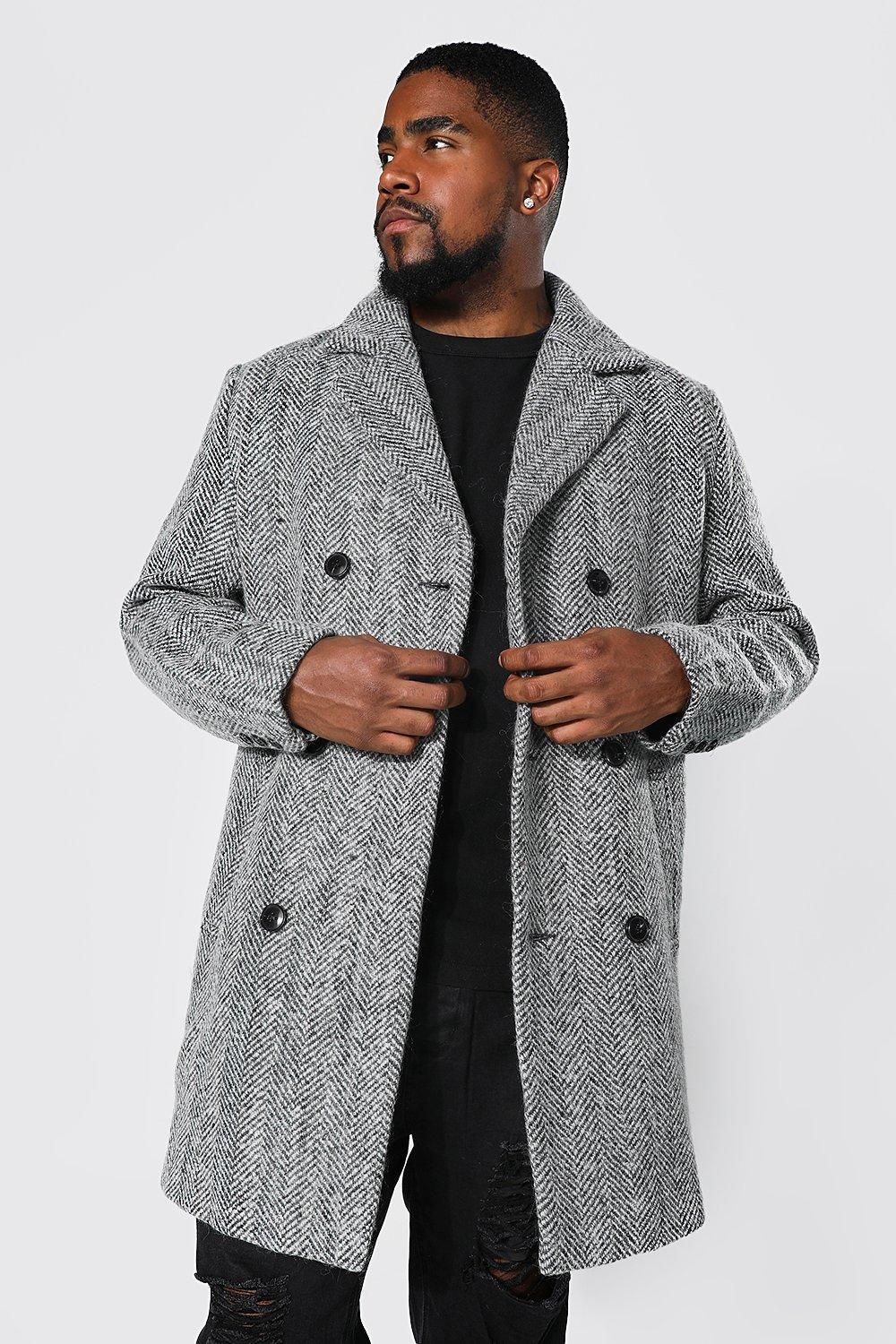 Plus Size Wool Mix Herringbone Overcoat