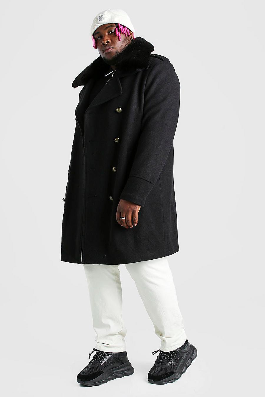 Grande taille - Manteau à col en fausse fourrure, Noir image number 1